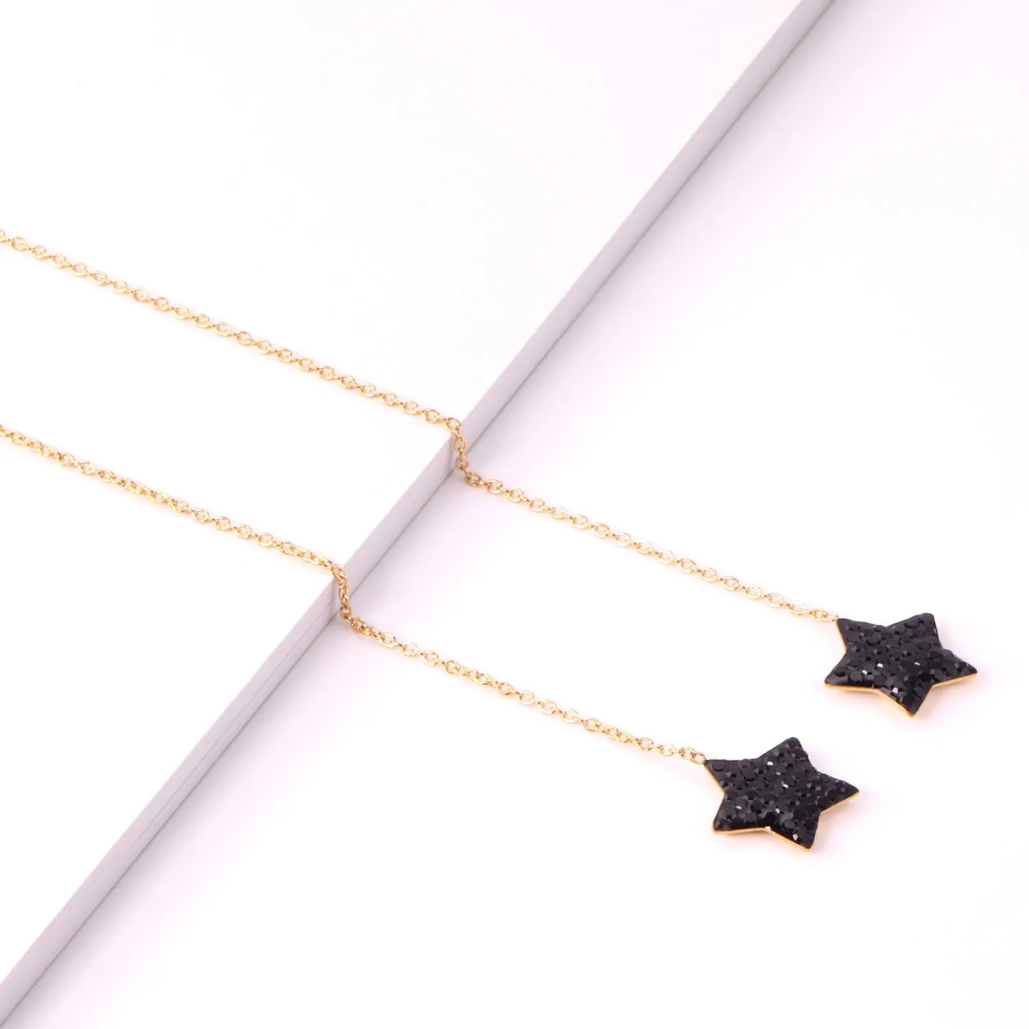 Black Cubic Zirconia & 18K Gold-Plated Star Threader Earrings
