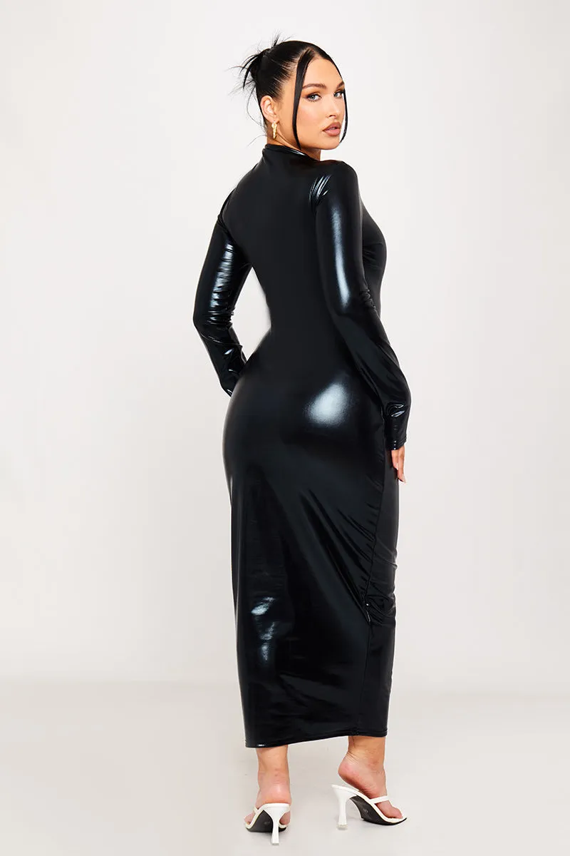 Black High-Shine Latex Maxi Dress | Futuristic & Fierce | Power Statement