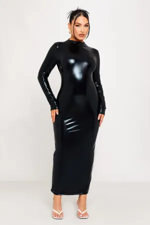 Black High-Shine Latex Maxi Dress | Futuristic & Fierce | Power Statement