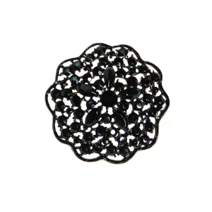 Black Rhinestone Medallion Brooch by MJ Lent