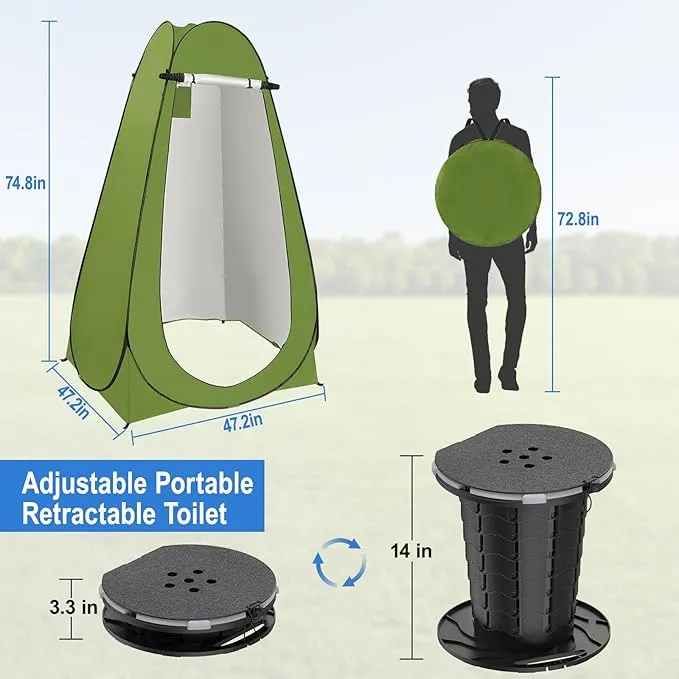 BLIKA Portable Retractable Toilet Kit for Adults, Pop Up Privacy Tent, Washable Foldable Portable Camp Toilet 300 Pounds, Instant Portable Outdoor Shower Tent Camp Toilet Changing Dressing Room