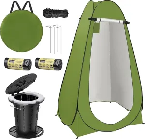 BLIKA Portable Retractable Toilet Kit for Adults, Pop Up Privacy Tent, Washable Foldable Portable Camp Toilet 300 Pounds, Instant Portable Outdoor Shower Tent Camp Toilet Changing Dressing Room