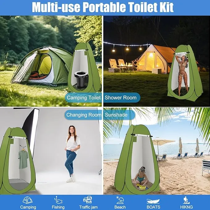 BLIKA Portable Retractable Toilet Kit for Adults, Pop Up Privacy Tent, Washable Foldable Portable Camp Toilet 300 Pounds, Instant Portable Outdoor Shower Tent Camp Toilet Changing Dressing Room