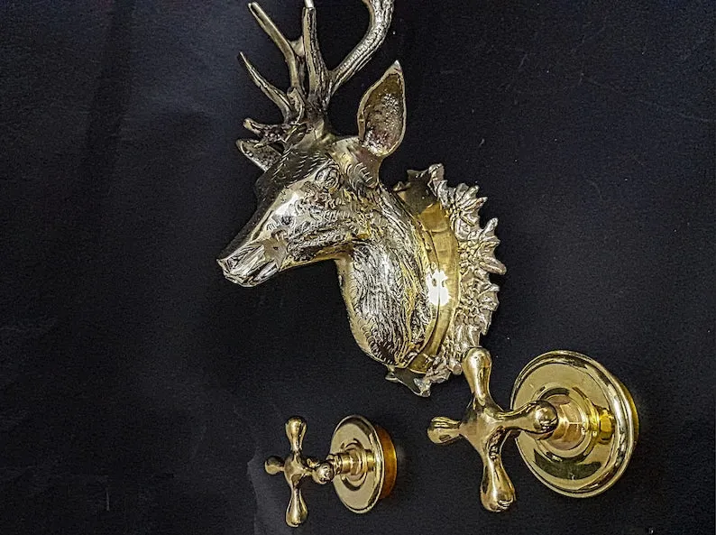 Brass Deer Head Faucet: Elegant Bathroom & Kitchen Tap with Brass Valve