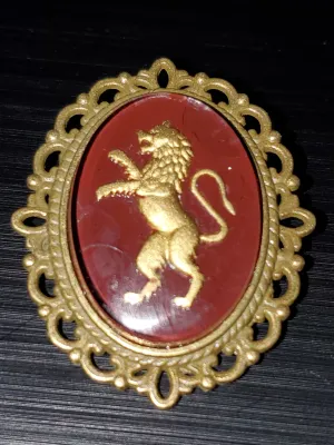Burgundy Lion Brooch