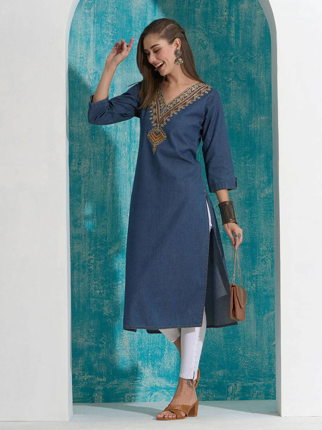 Buy Dx Comfort Fit Denim Kurta for Women Online in India - Zola