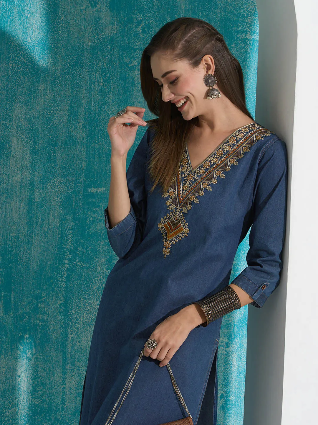Buy Dx Comfort Fit Denim Kurta for Women Online in India - Zola