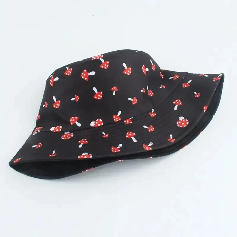 Cartoon Mushroom Pattern Foldable Bucket Hat for Playful Style