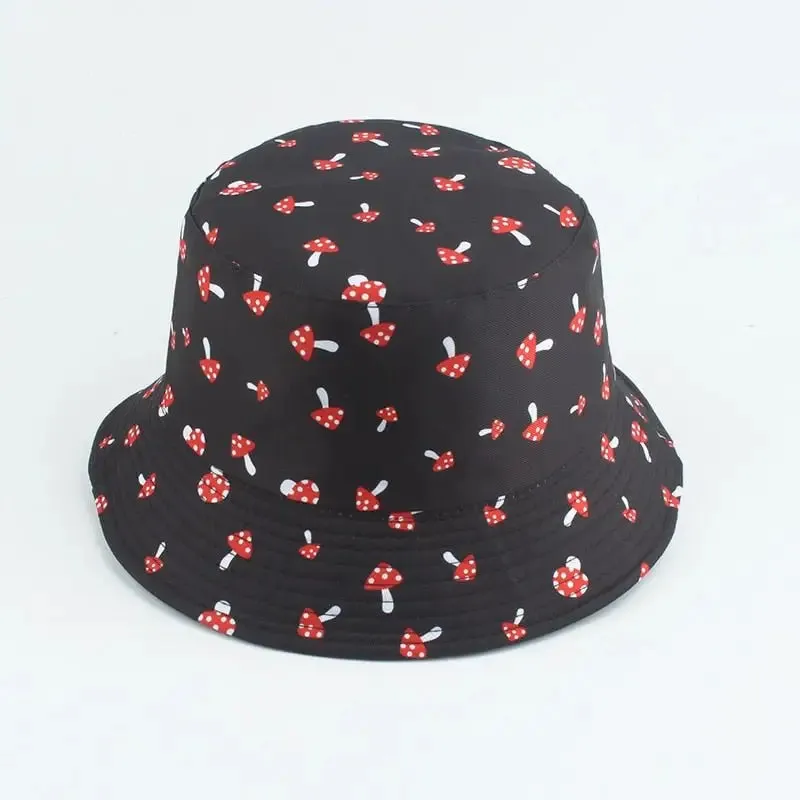 Cartoon Mushroom Pattern Foldable Bucket Hat for Playful Style