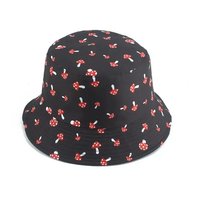 Cartoon Mushroom Pattern Foldable Bucket Hat for Playful Style