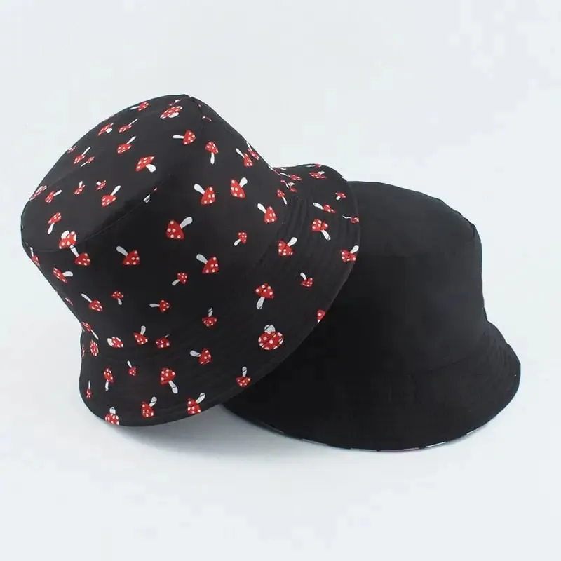 Cartoon Mushroom Pattern Foldable Bucket Hat for Playful Style