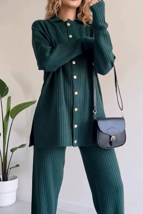 Casual Striped Jacquard Knitted Two-pieces Set