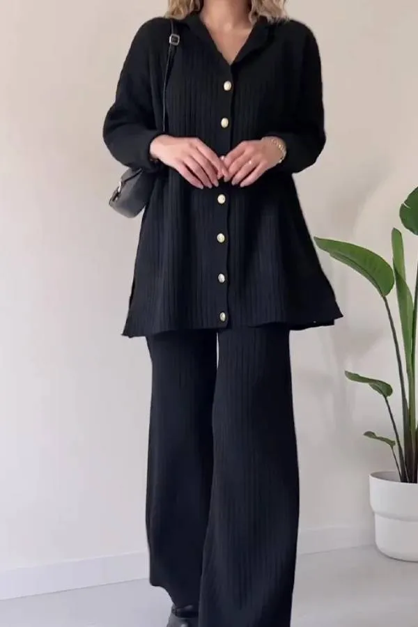 Casual Striped Jacquard Knitted Two-pieces Set