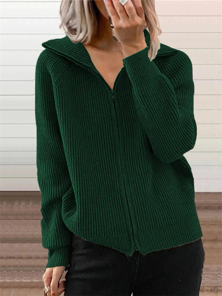 Casual Warm Simple Full Zip Sweater for Women