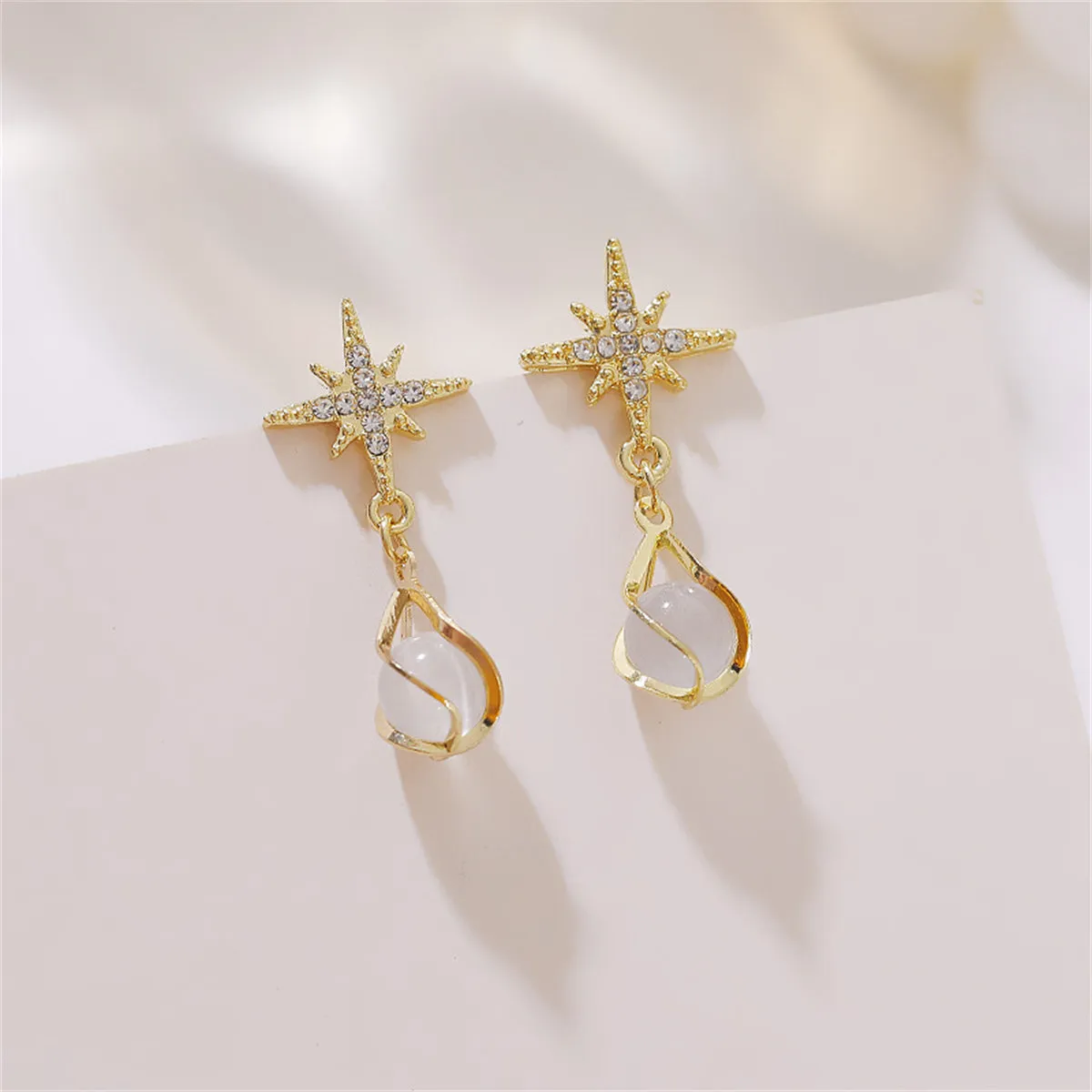 Cat's Eye & Cubic Zirconia 18K Gold-Plated Star Drop Earrings