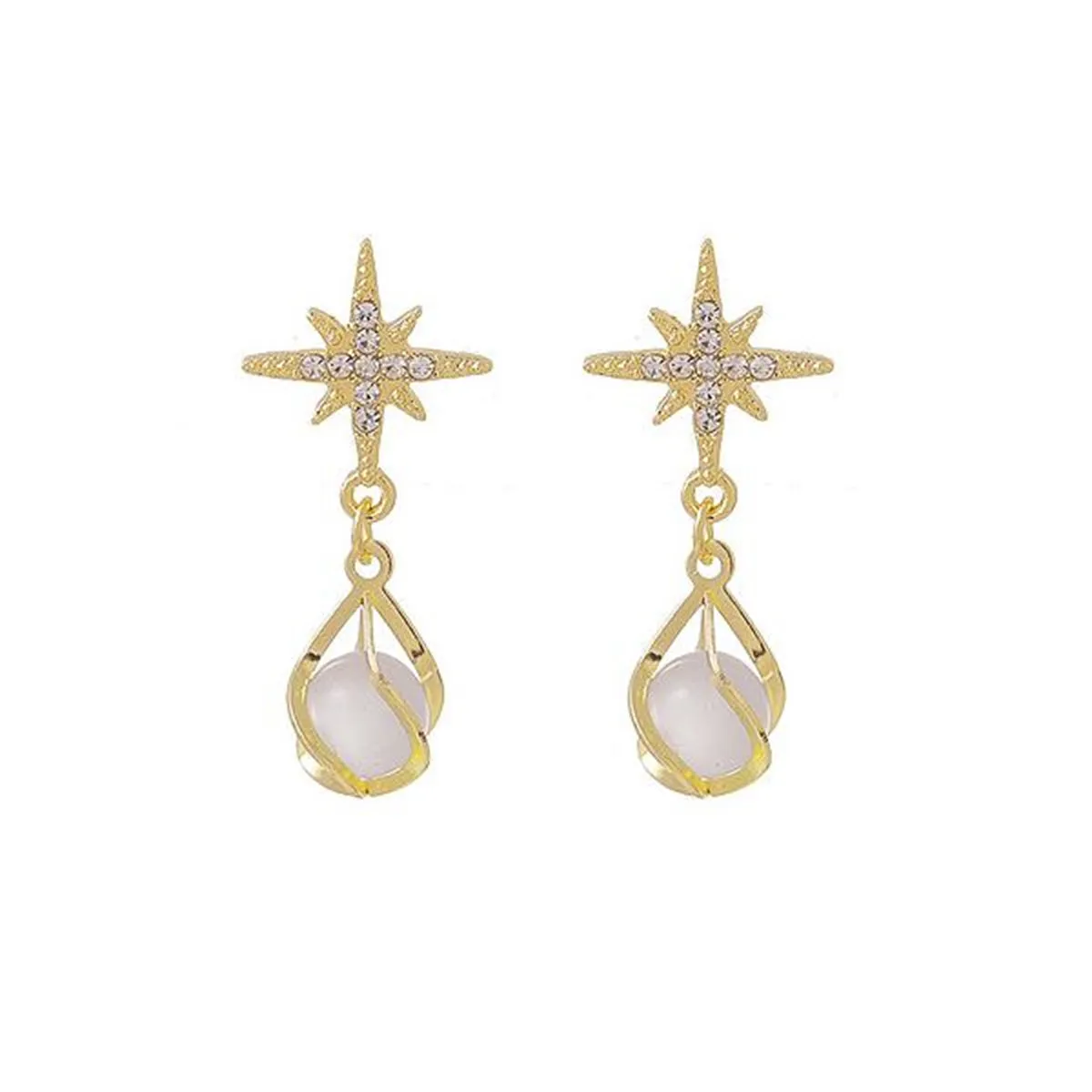 Cat's Eye & Cubic Zirconia 18K Gold-Plated Star Drop Earrings
