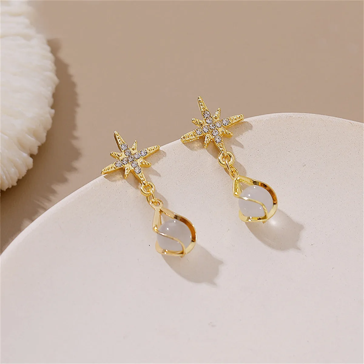 Cat's Eye & Cubic Zirconia 18K Gold-Plated Star Drop Earrings