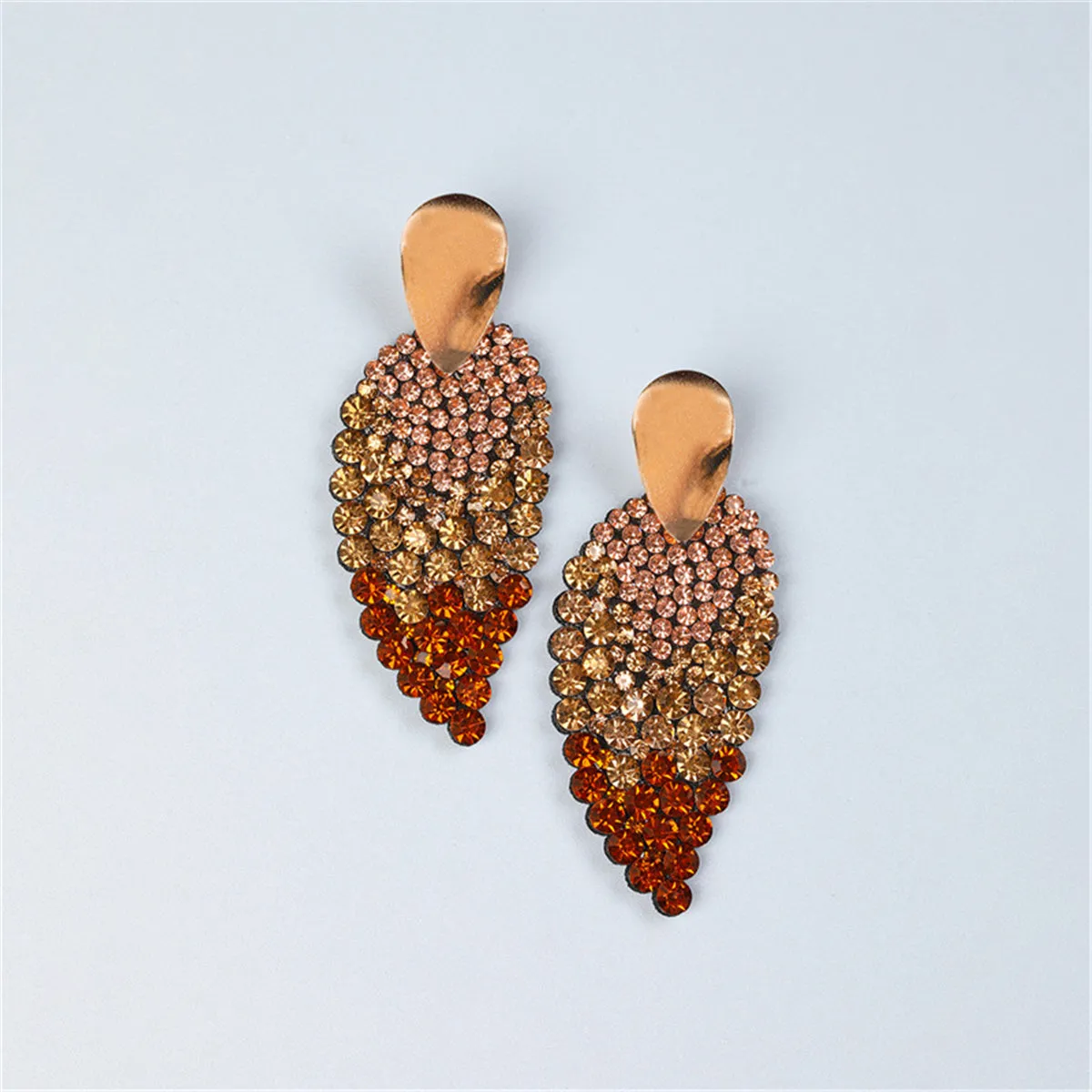 Champagne Cubic Zirconia & 18K Gold-Plated Leaves Drop Earrings