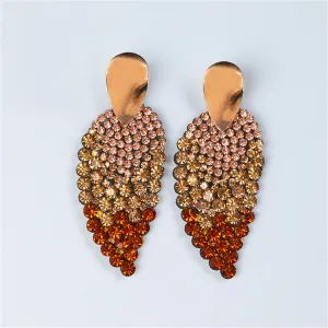 Champagne Cubic Zirconia & 18K Gold-Plated Leaves Drop Earrings