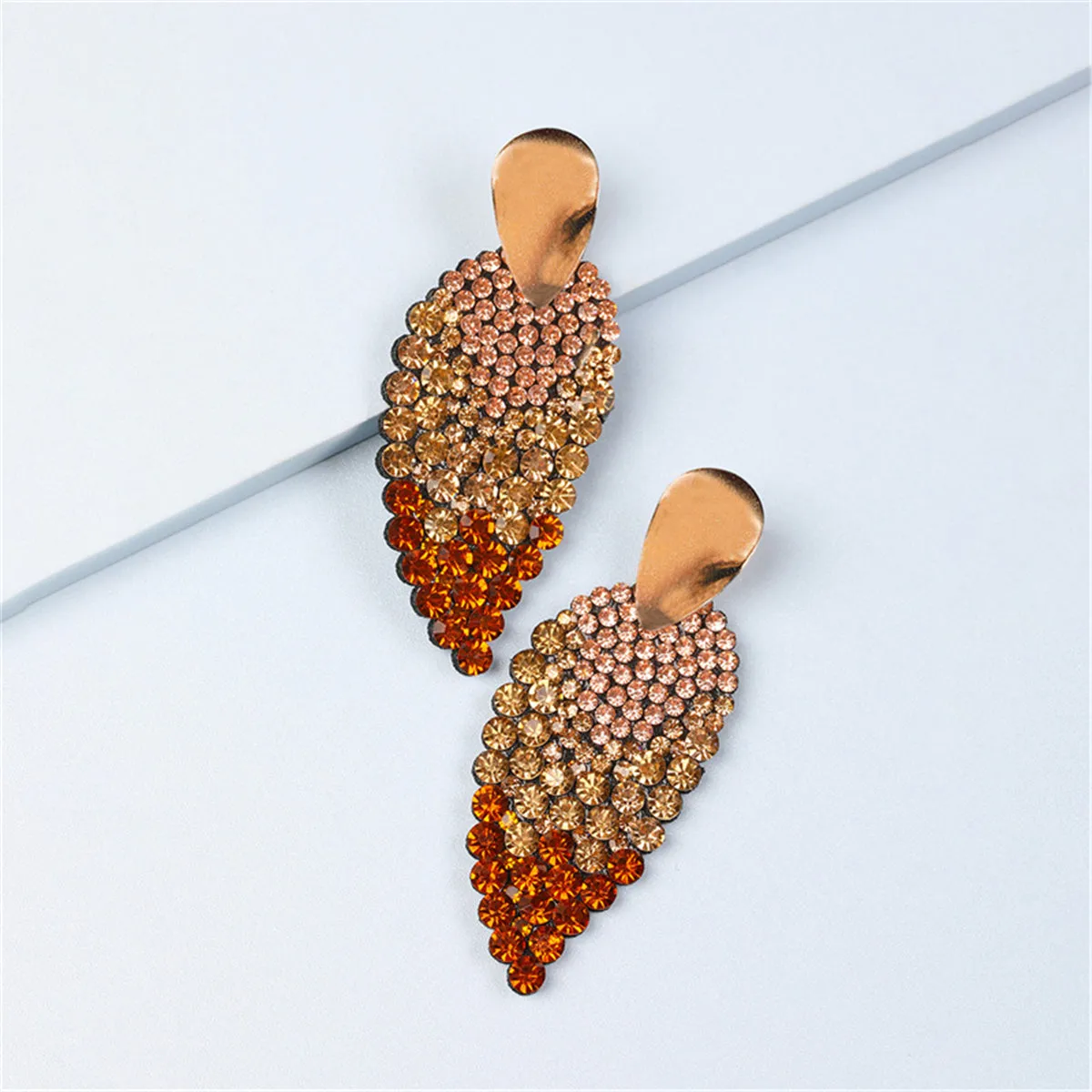 Champagne Cubic Zirconia & 18K Gold-Plated Leaves Drop Earrings