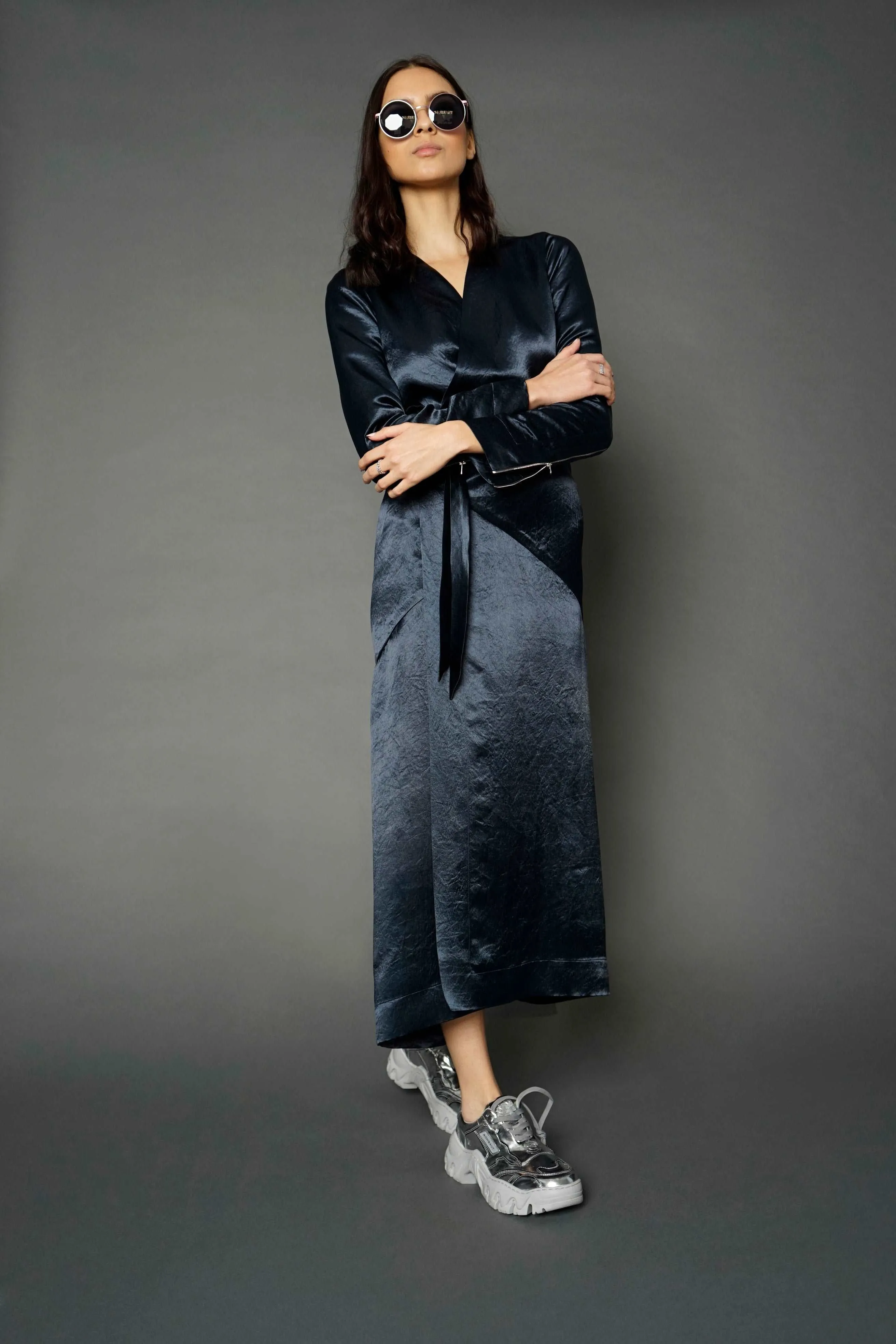 Chani Navy Long Sleeve Wrap Dress