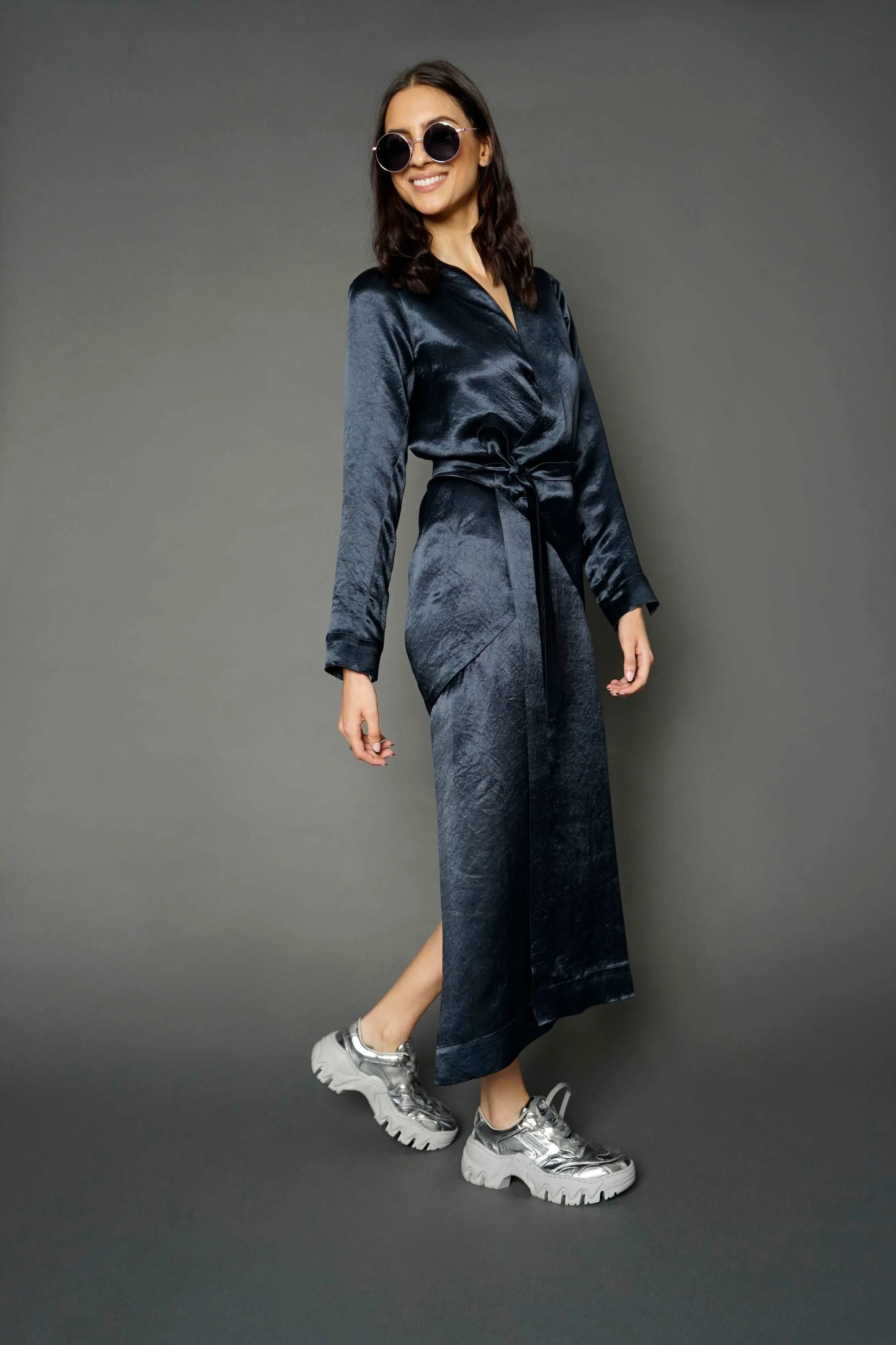 Chani Navy Long Sleeve Wrap Dress