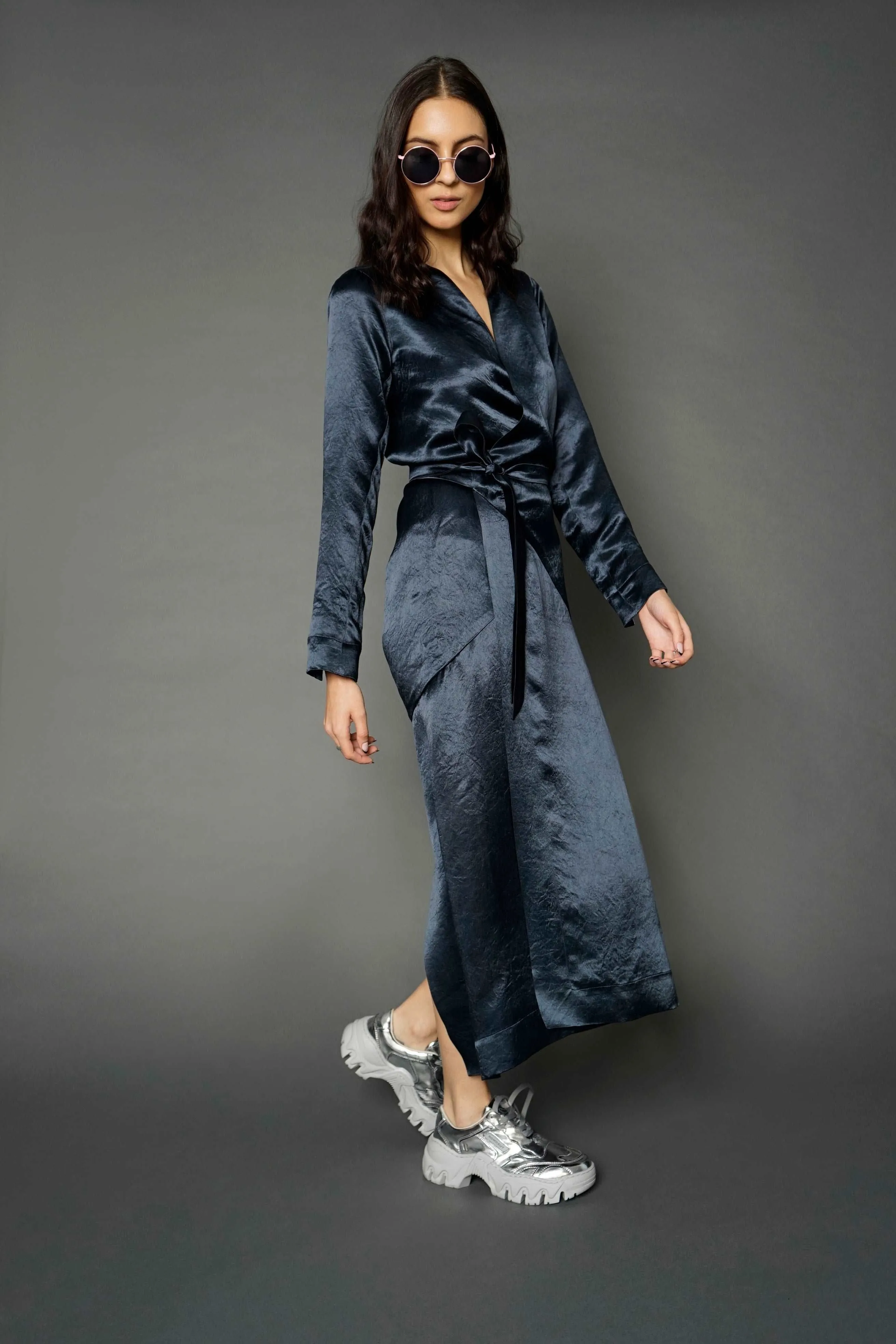 Chani Navy Long Sleeve Wrap Dress