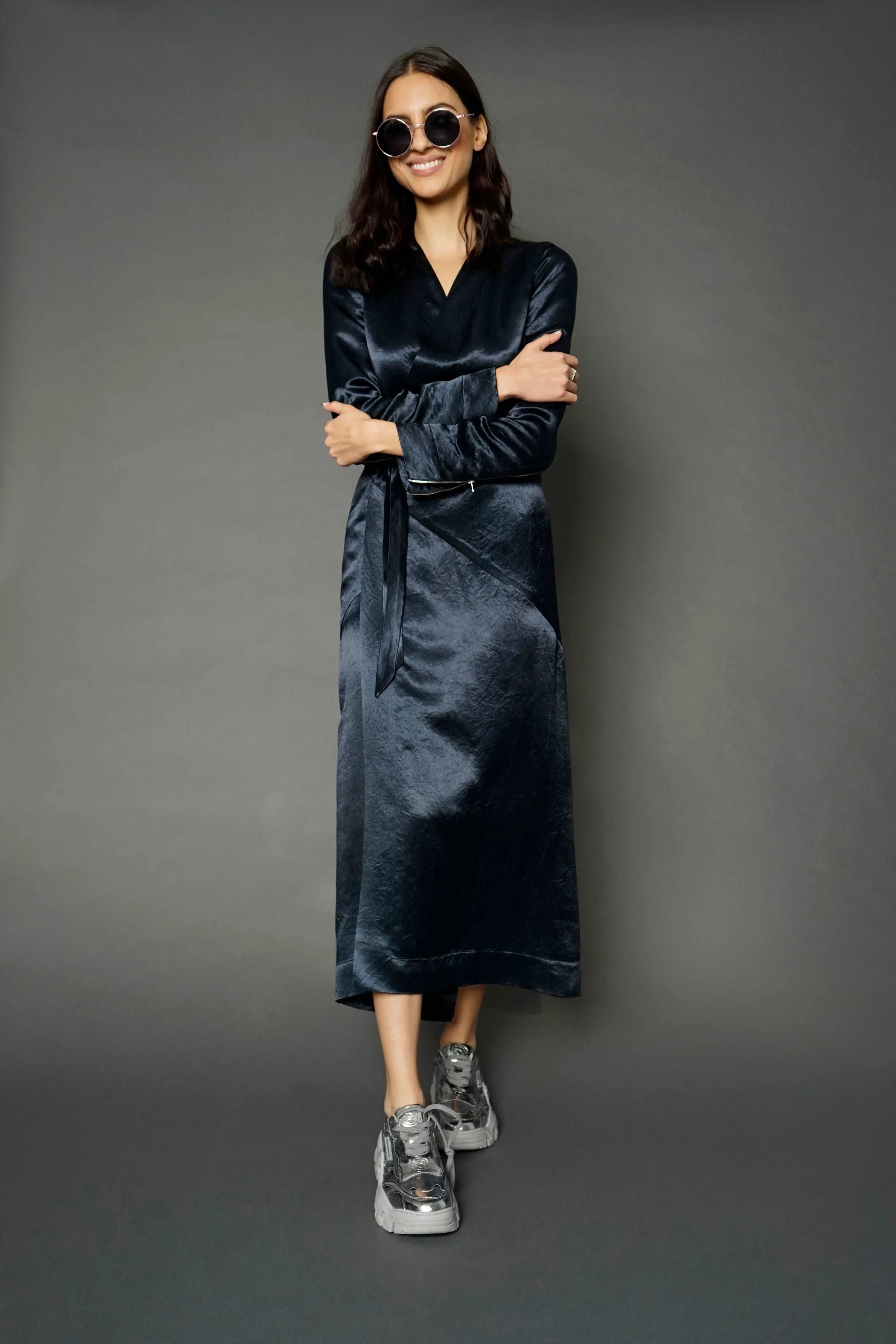 Chani Navy Long Sleeve Wrap Dress