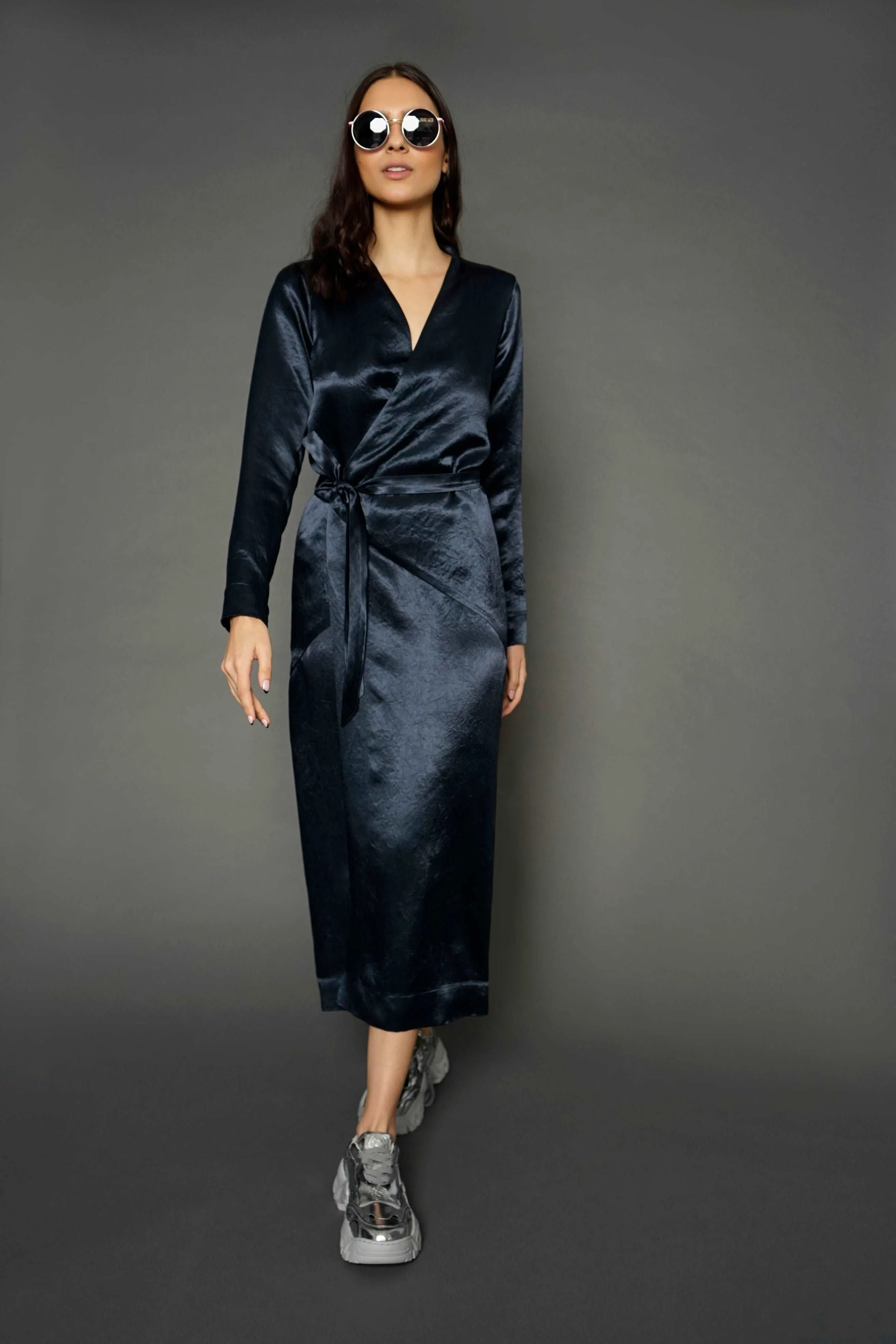 Chani Navy Long Sleeve Wrap Dress
