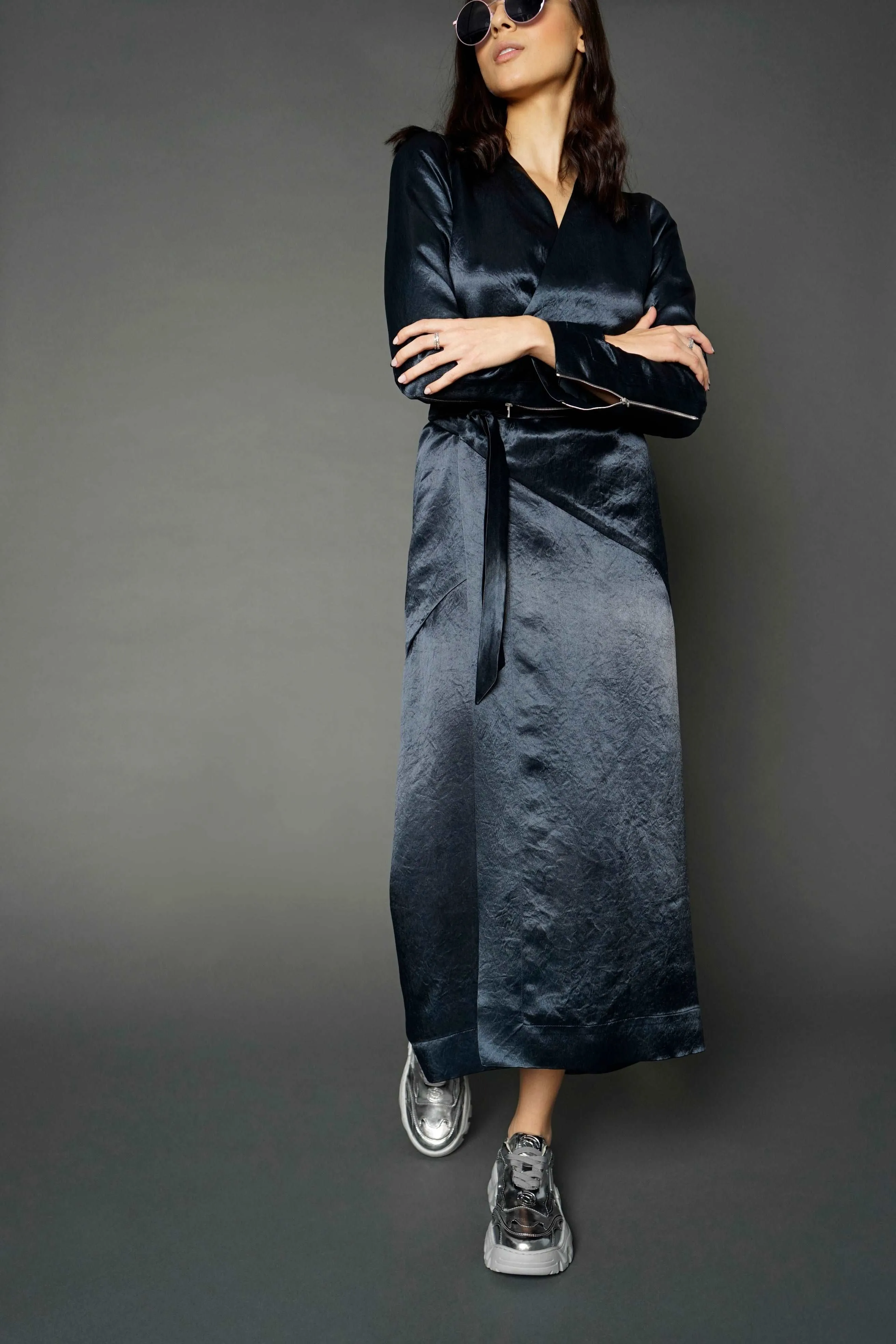 Chani Navy Long Sleeve Wrap Dress