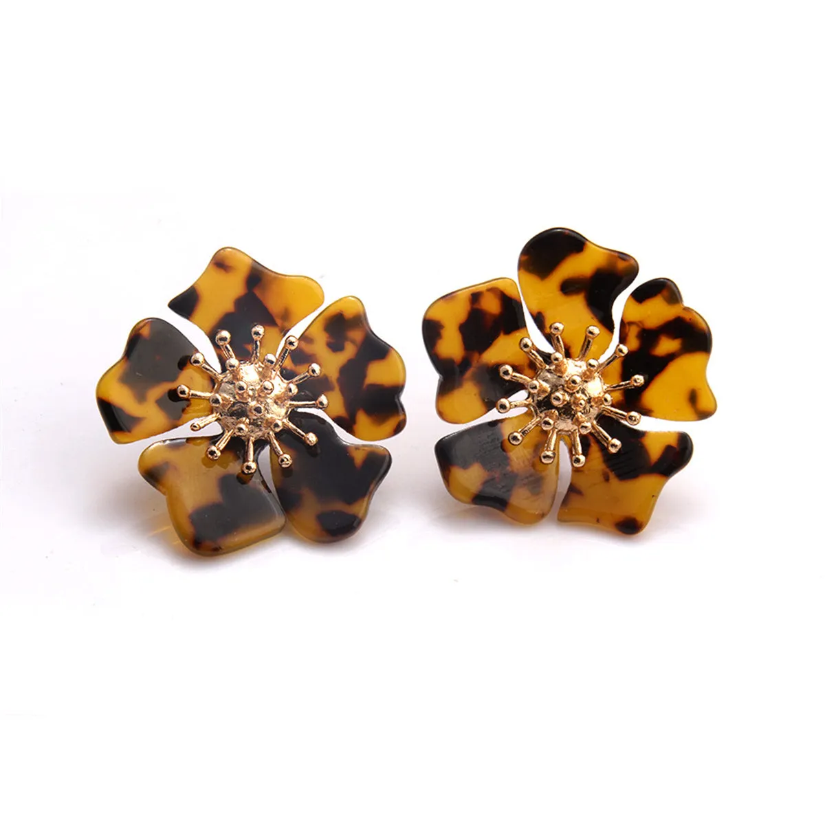 Coffee Acrylic & 18K Gold-Plated Flower Stud Earrings