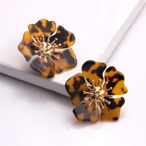 Coffee Acrylic & 18K Gold-Plated Flower Stud Earrings