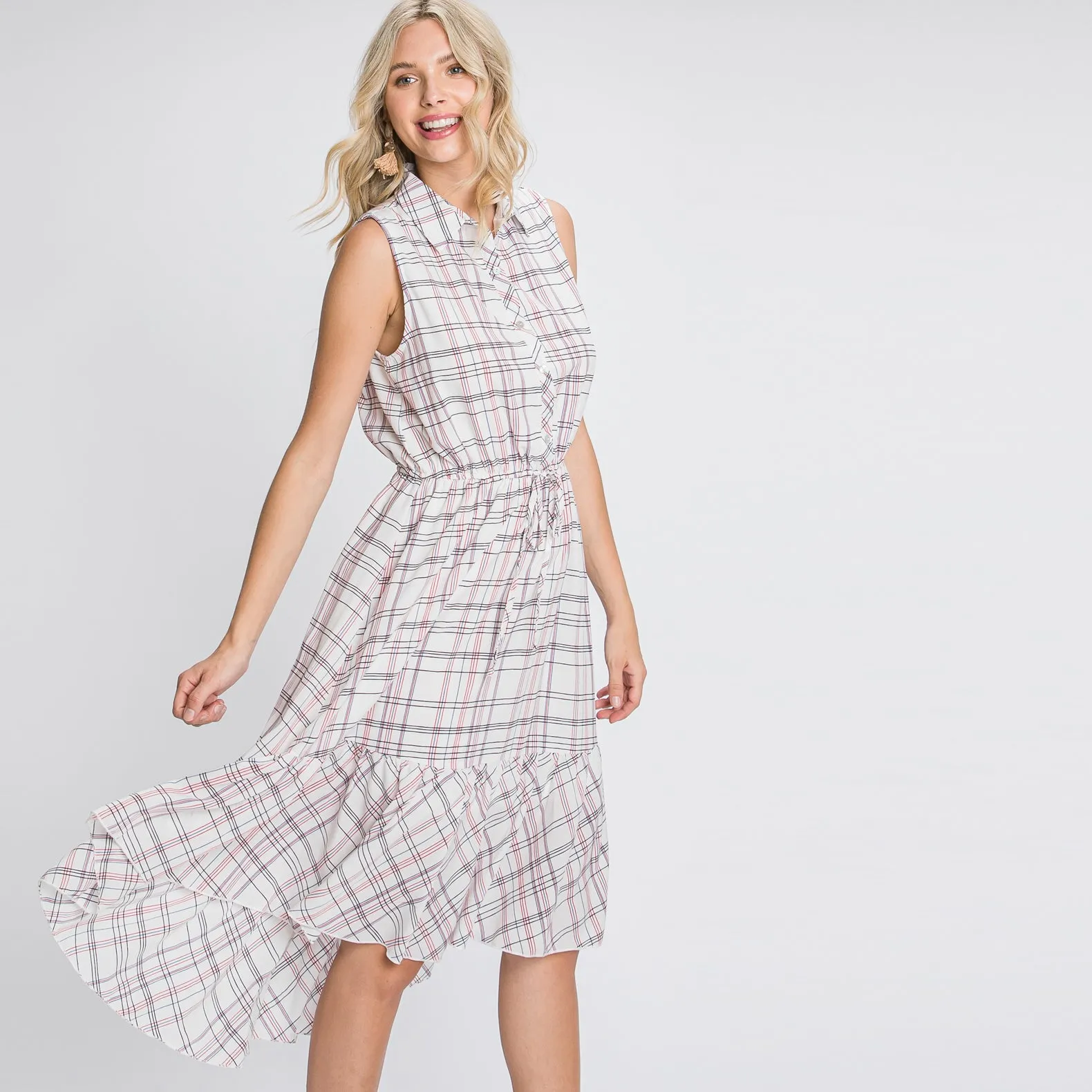 Collar Sleeveless Midi Dress