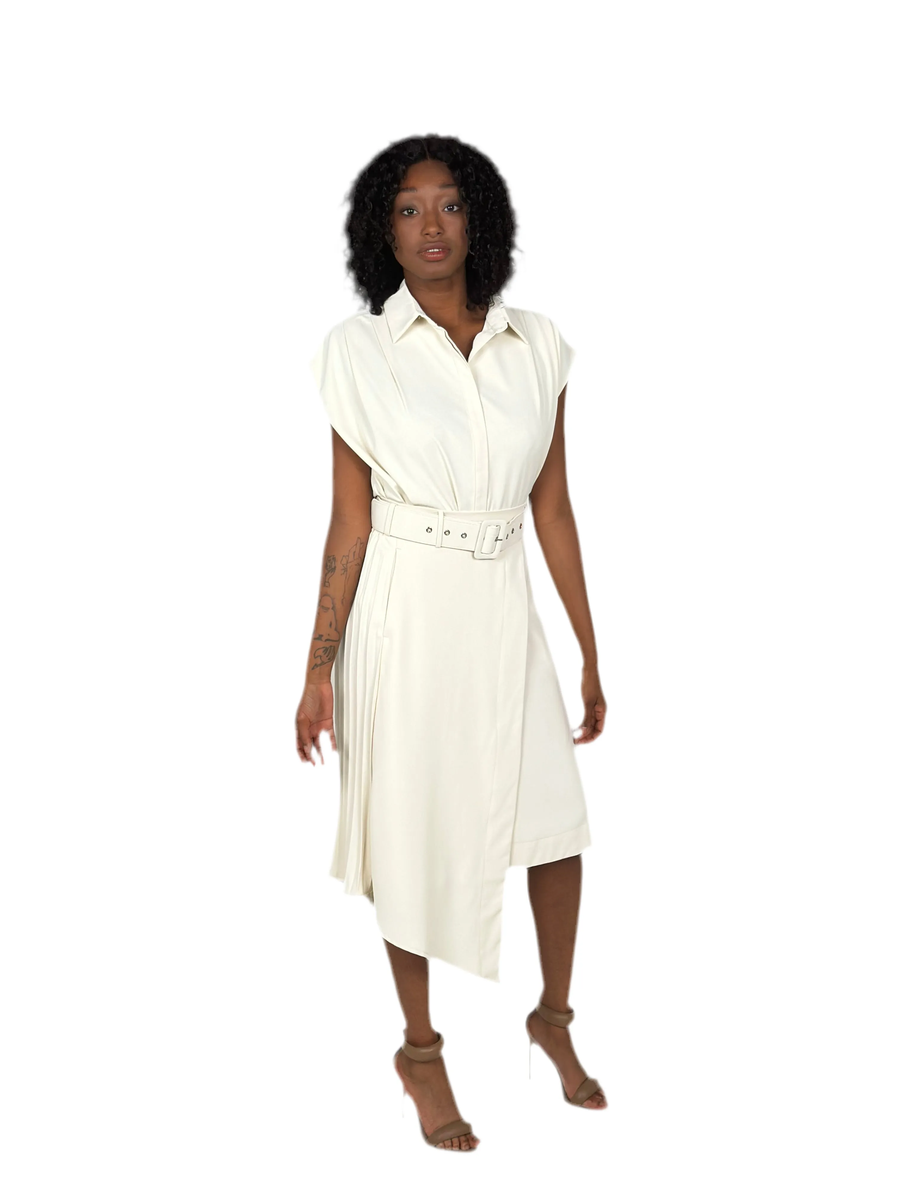 Cream Asymmetric Skirt Set