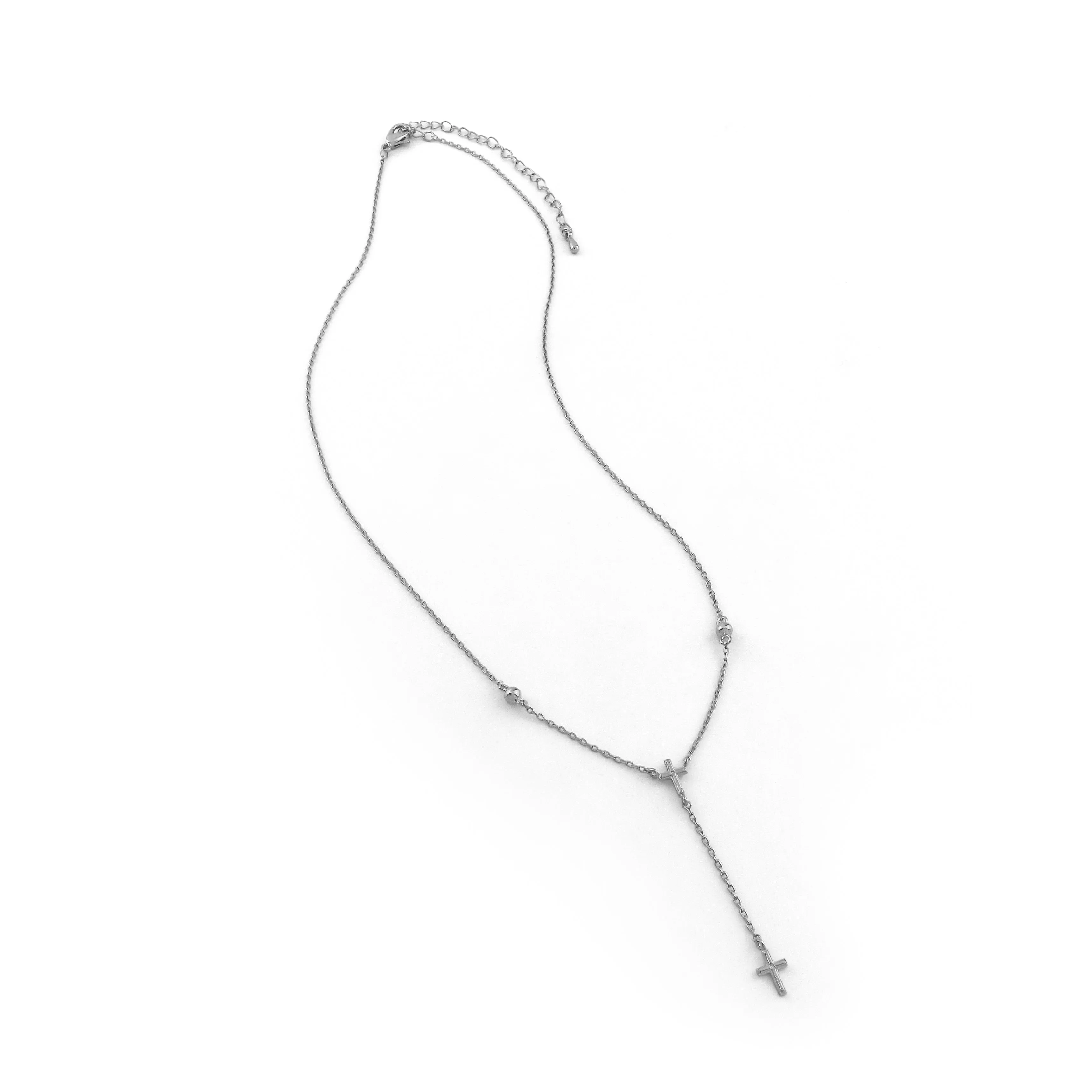Cross Drop Silver Necklace