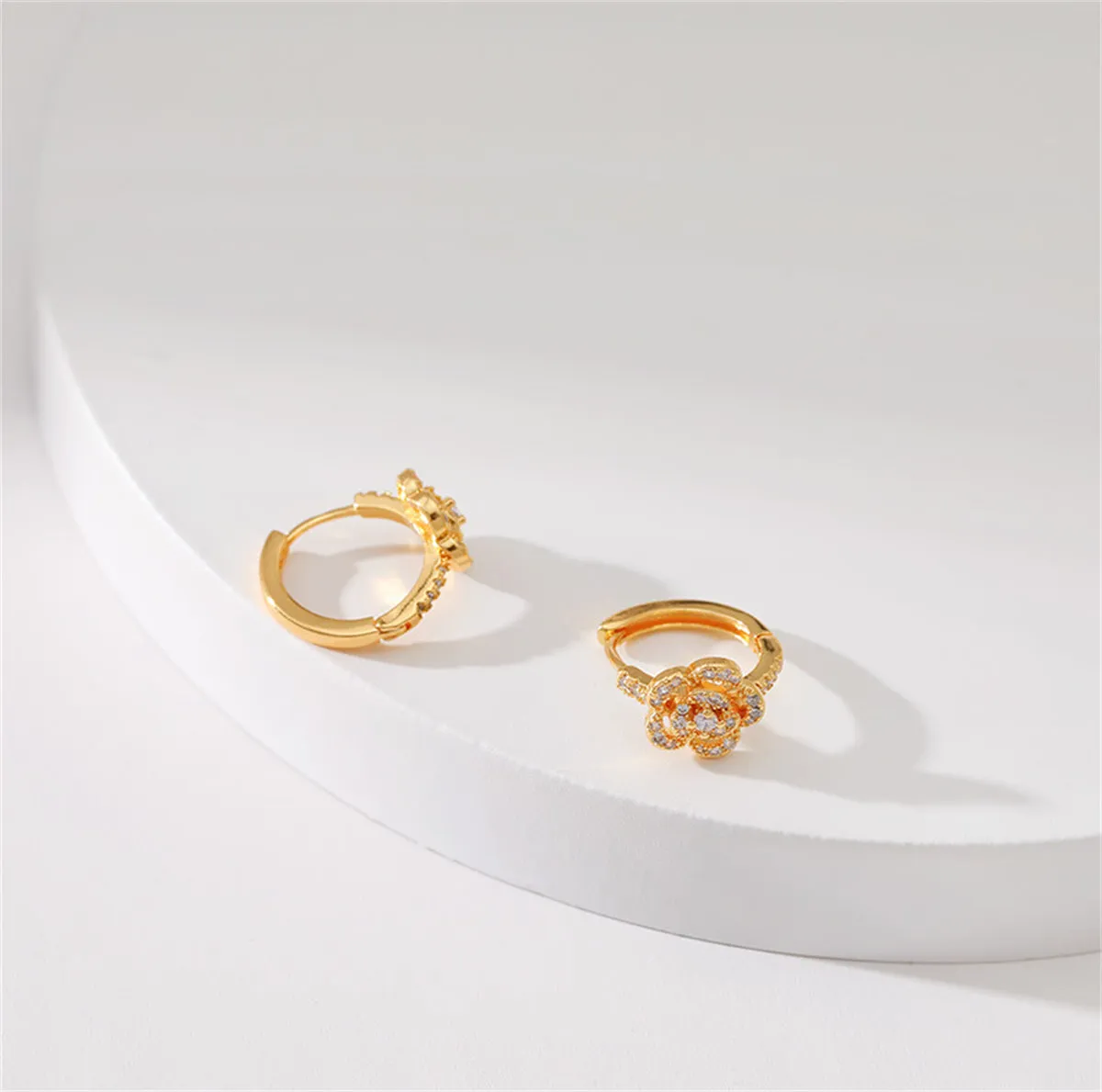 Cubic Zirconia & 18K Gold-Plated Flower Huggie Earring