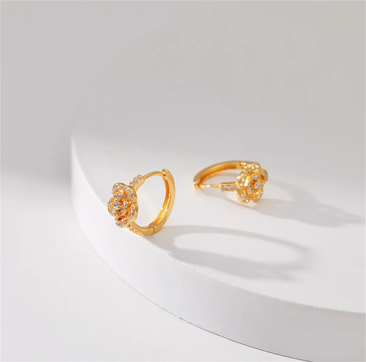 Cubic Zirconia & 18K Gold-Plated Flower Huggie Earring