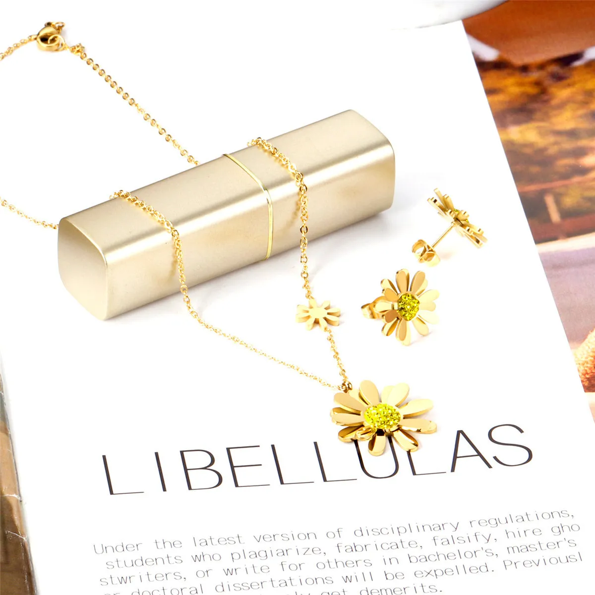 Cubic Zirconia & 18K Gold-Plated Mum Earrings & Pendant Necklace