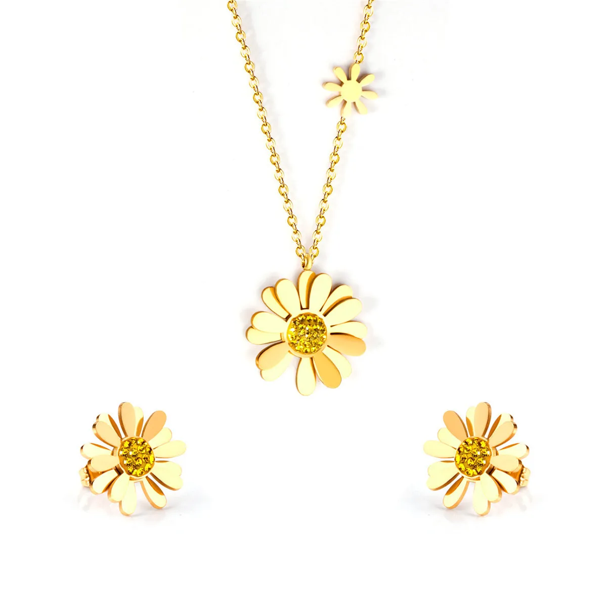 Cubic Zirconia & 18K Gold-Plated Mum Earrings & Pendant Necklace