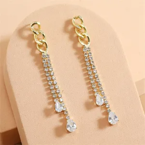 Cubic Zirconia & Crystal 18K Gold-Plated Chain Tassel Drop Earrings