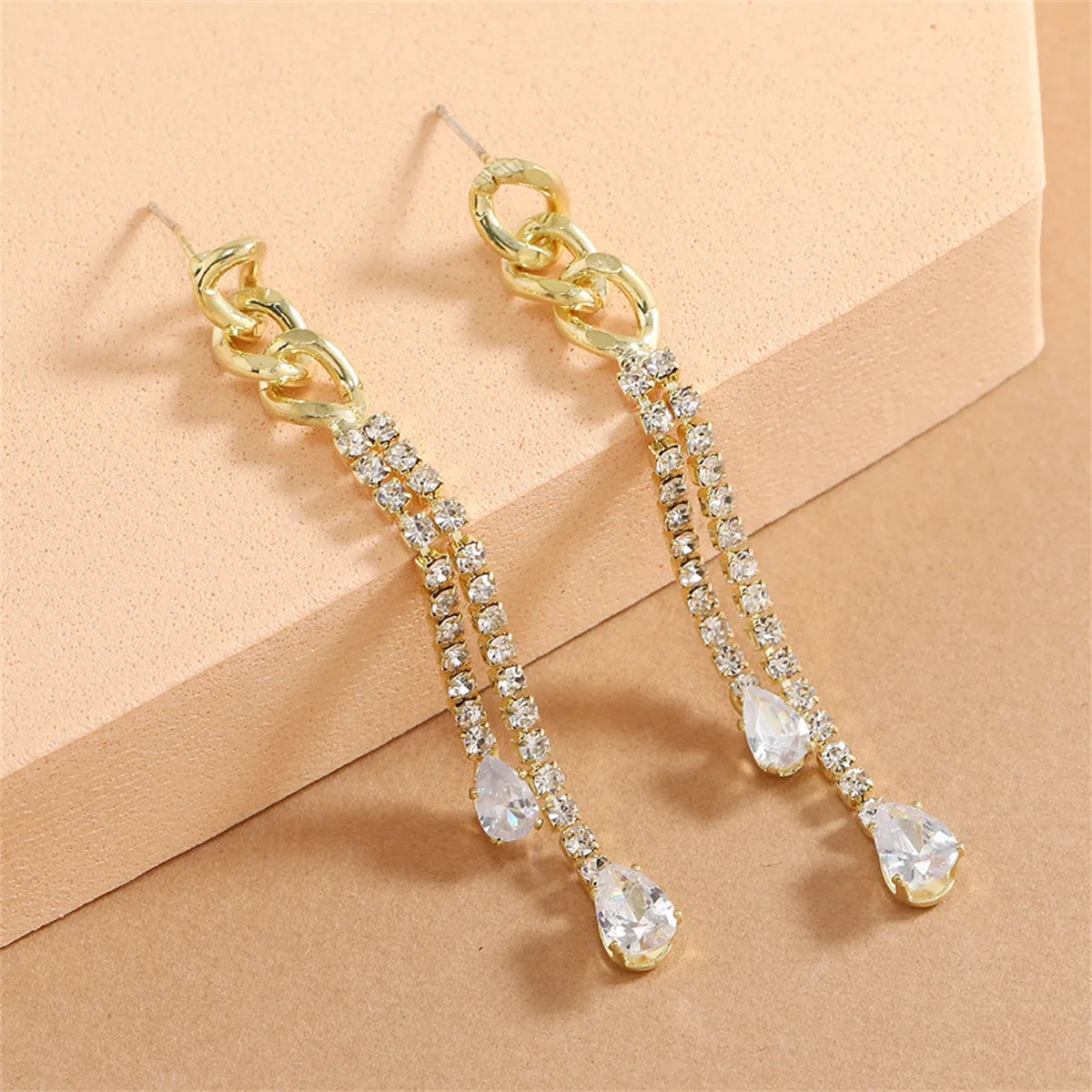 Cubic Zirconia & Crystal 18K Gold-Plated Chain Tassel Drop Earrings