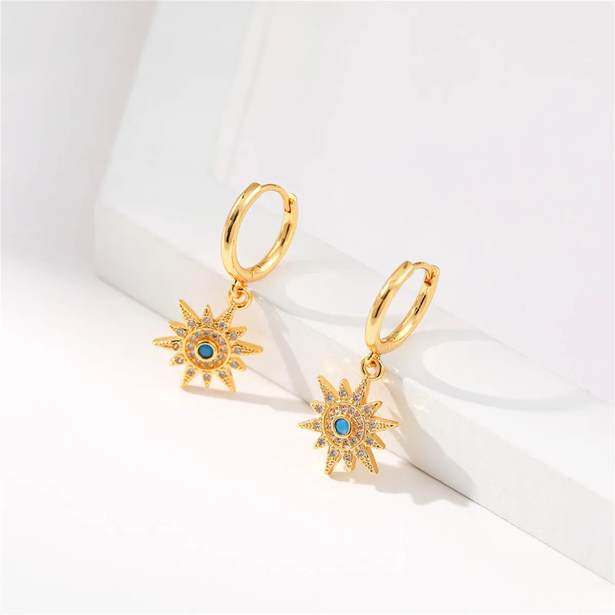 Cubic Zirconia & Resin 18K Gold-Plated Sun Huggie Earrings
