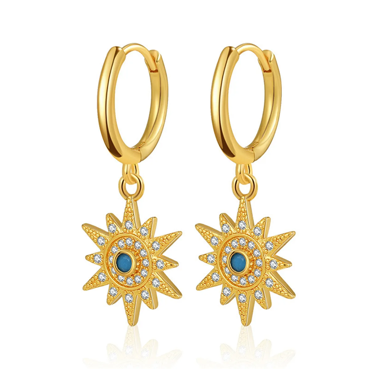 Cubic Zirconia & Resin 18K Gold-Plated Sun Huggie Earrings