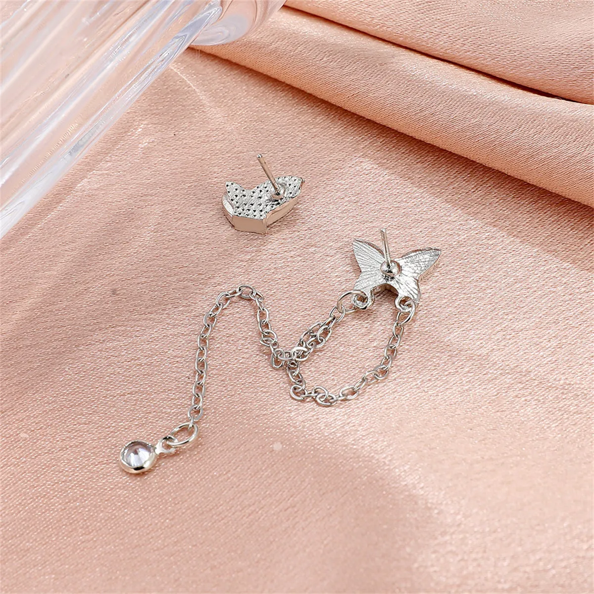 Cubic Zirconia & Silver-Plated Asymmetric Butterfly Earrings