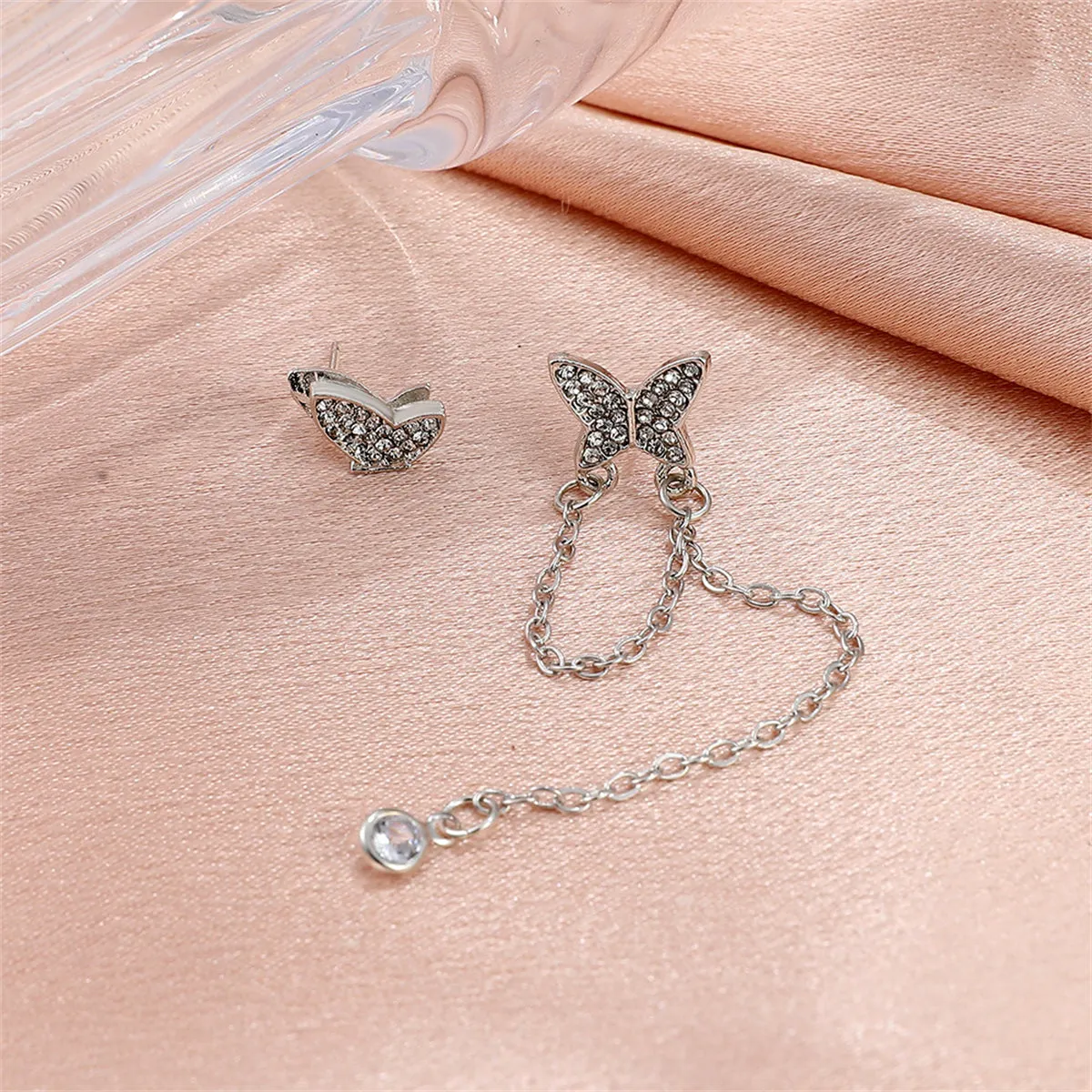 Cubic Zirconia & Silver-Plated Asymmetric Butterfly Earrings