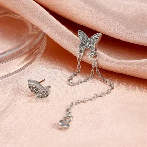 Cubic Zirconia & Silver-Plated Asymmetric Butterfly Earrings