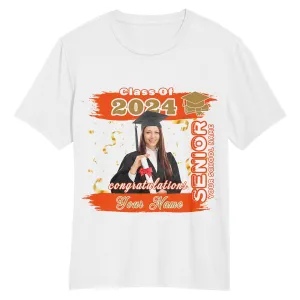 Custom White Orange-Old Gold 3D Graduation Performance T-Shirt