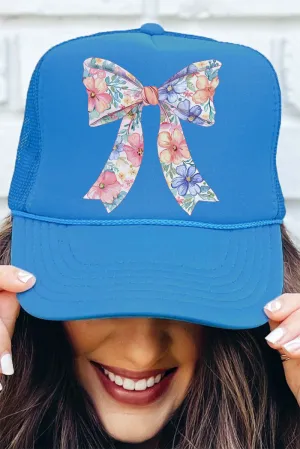 Cutesy Floral Bow Otto Columbia Blue Foam Front Trucker Hat