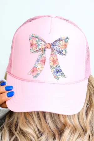 Cutesy Floral Bow Otto Soft Pink Foam Front Trucker Hat