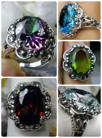 D118, Bouquet Ring, Oval Gemstone, Vintage Style Jewelry, Design#D118